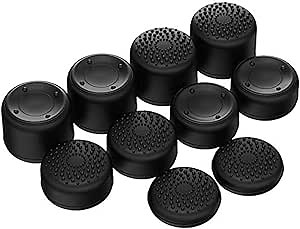 PlayVital 10-Pack Pro Thumb Grips for Xbox Series X/S, One/Elite | Ergonomic FPS Joystick Caps, 3 Height Convex & Concave | for ps5, Edge, Switch 2 Pro Controller | Raised Dots & Studded Design, Black