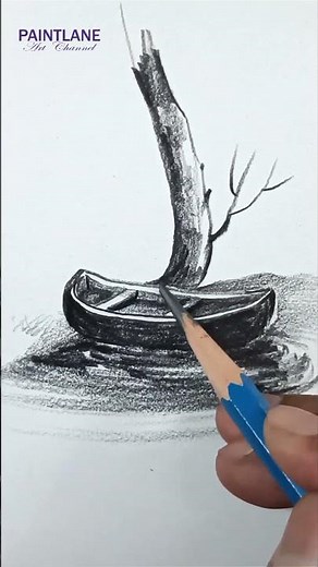 Pencil shading Tree and Boat in Scenery Art #shorts #art #pencilshading