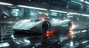 Neo-Futurism concept art for a self-driving car, sleek and advanced