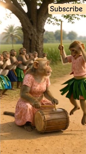 Funny Monkeys Playing Drum in Village | Cutest Mother & Baby Monkey Moments 🐒🥁😂 #viral #monkey #ai