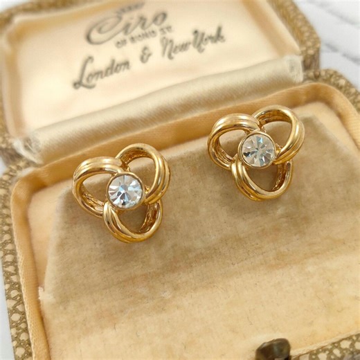 Vintage Yellow Gold Plated Knot Stud Earrings With Crystal , Dainty Classy Understated Minimalist 90s Jewellery - Etsy