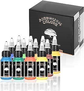 Airbrush Paint Set 12 Colors (30 ml/1 oz) Basic Colors Ready to Spray,Acrylic Air Brush Painting Set, Water Based Air Brush Paint for Model Hobby, Shoes, Leather, Plastic Models.