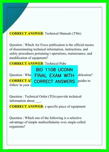 BIO 1108 UCONN FINAL EXAM WITH CORRECT ANSWERS video