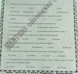 1. Pick out the isoelectronic structures from the followingi) ... | Filo