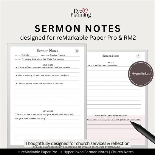 Sermon Notes for Remarkable Paper Pro | Hyperlinked Sermon Notebook With 52 Entries | Church Notes | Christian Planner & Journal - Etsy
