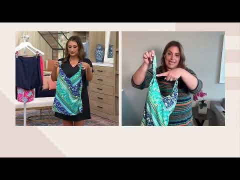 Denim Co. Beach Wrap Front Tankini with Swim Short on QVC