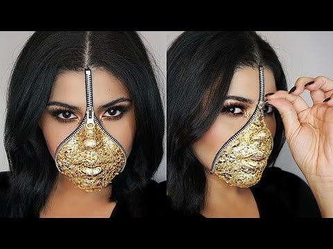 EASY Last Minute Zipper Face Makeup Using Gold Leaf | Halloween