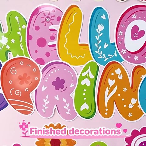 70 Pcs Hello Spring Bulletin Board Decorations - Colorful Hello Spring Cut-Outs Cute Flower Butterfly Bird Bee Bulletin Border Wall Decals for Kids DIY Craft School Classroom Decor