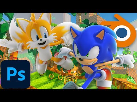 Sonic & Tails in Green Hill Zone┃Timelapse [Blender + Photoshop]