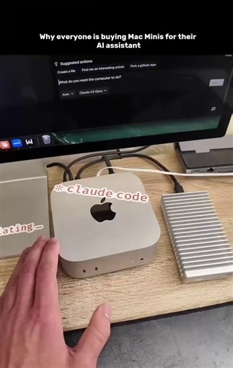 Someone put a Claude Code sticker on a $599 Mac Mini and accidentally built the most productive setup in tech.Dedicated machine, zero distractions, Claude 4.7 Opus running 24/7 with one prompt on the screen.What do you want the computer to do?Fork a repo, write the code, create the file, find the article, handle whatever comes next, repeat.No laptop, no cloud subscription, no context switching, no "let me pull that up real quick"Just a box the size of a hardcover book sitting on a desk doing the