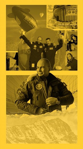 For a new breed of adventurer: the Aerospace Orbiter 3, with a piece of the original balloon’s outer shell visible through the open caseback. #breitling #squadonamission #bertrandpiccard #orbiter #aerospace #25anniversary #140years | Breitling