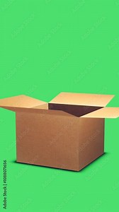 Box opening on a green screen. 3D Animation.