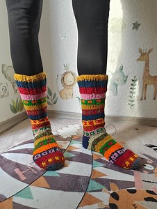 Multi-coloured Variety Chunky Wool Socks – Striped Long Knitted – Handmade 100% Wool - Sustainable Winter Clothing - Etsy