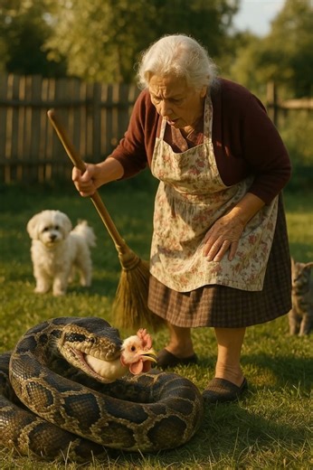 Will grandma save the chicken from the python? 🐍🐔😱 #shorts #cat #kitten #dog #python #chicken #ai