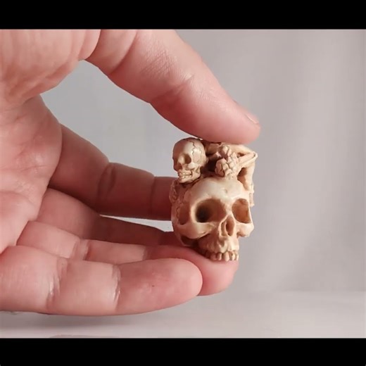 Skeleton on Skull Netsuke https://poluninnetsuke.etsy.com #carving #netsuke #sculpture #japaneseart