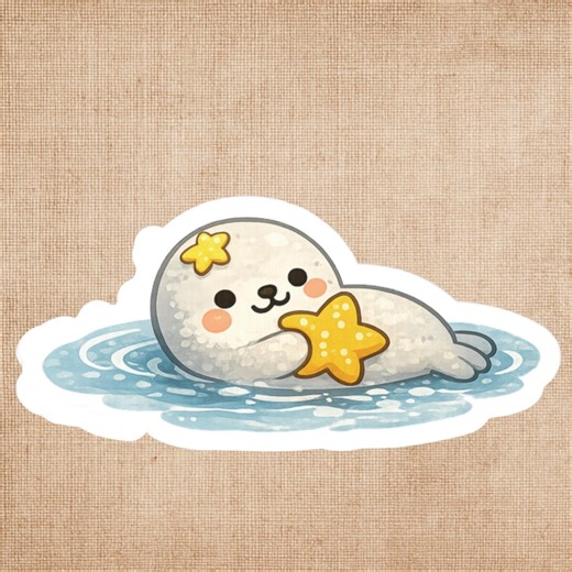 Kawaii Seal Sticker | Pastel Ocean Animal Decal (waterproof Vinyl) - Etsy