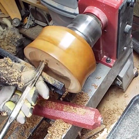 The smooth grain of beech wood on the lathe