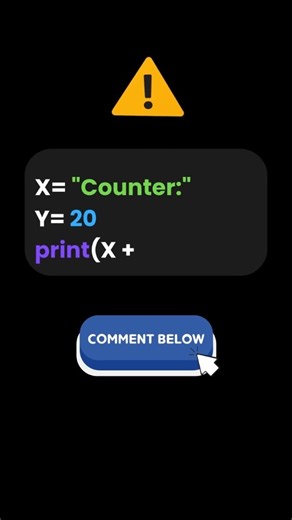Brilliant Algorithm on Instagram: "🚨 Can you spot the error in this Python code? 🐍💻 This task shows a very common beginner mistake when mixing strings 🔤 and numbers 🔢 in Python. Before you combine values, you need to make sure they speak the same language! 😉 A small fix can make your code work like magic ✨ Perfect for learning Python basics and building strong coding foundations 🚀 #programming 💡 #Python 🐍 #codingbasics 👨‍💻👩‍💻 #pythonforbeginners 📘 #learncoding 🚀 #STEM 🔬 #educatio