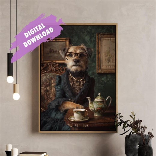 Border Terrier Printable Wall Art – Funny Dog Portrait Tea Party Print, Pet Lover Gift (digital Download) - Etsy