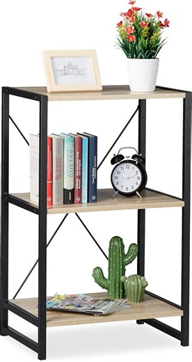 Relaxdays Standregal, Regal Industrial, niedriges Bücherregal mit 3 Fächern, HxBxT: 80 x 50 x 35 cm, PB/Metall, braun
