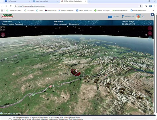 Where's Santa at right now? 🎅✨ Track Santa in real time! ✨🎅 Ever wonder where Santa is right now? Follow his journey around the world with NORAD’s Santa Tracker! Explore the interactive map, fun facts, and holiday cheer as Santa delivers gifts across the globe. Perfect for kids (and kids at heart)! 🎄🎁 https://www.noradsanta.org/en/map | Warner Memorial Library