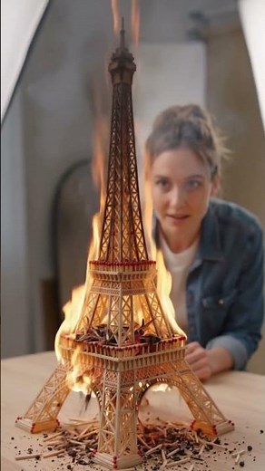 I Built the Eiffel Tower from Matchsticks and Burned It 🔥