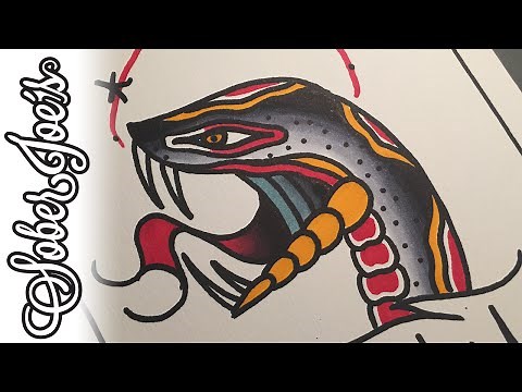 Drawing a Snake head - Traditional Tattoo Flash #3