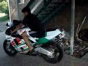 Motorcycle burnout gone bad