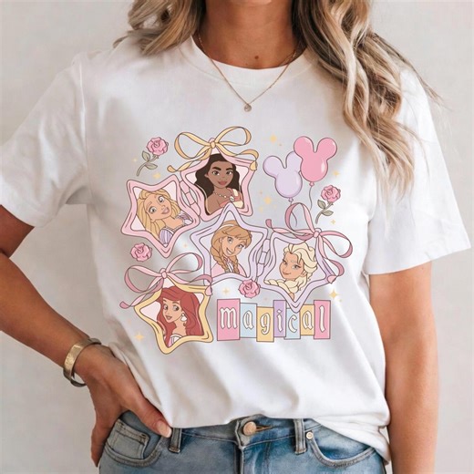 Retro Disney Princess Magical Star Shirt, Rapunzel Moana Anna Elsa Ariel Coquette Tee, Whimsical Princess Squad Trip Top, Disney Gift Tee - Etsy