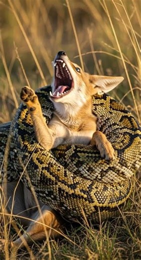 Will the python manage to swallow the jackal? Incredible struggle unfolds #wildlife #nature #snake