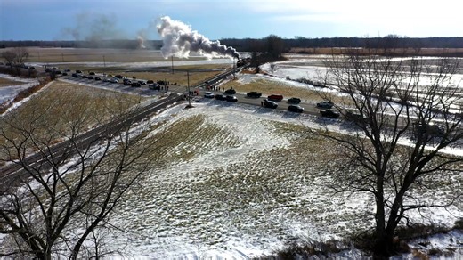 The Polar Express 1225 arriving in Ashley, Mi @topfans Pure Michigan Watermark Photography #upnorthlive #peremarquette #greatlakesstate #winterwonderland #christmas2025 #djimavicpro | Watermark Photography