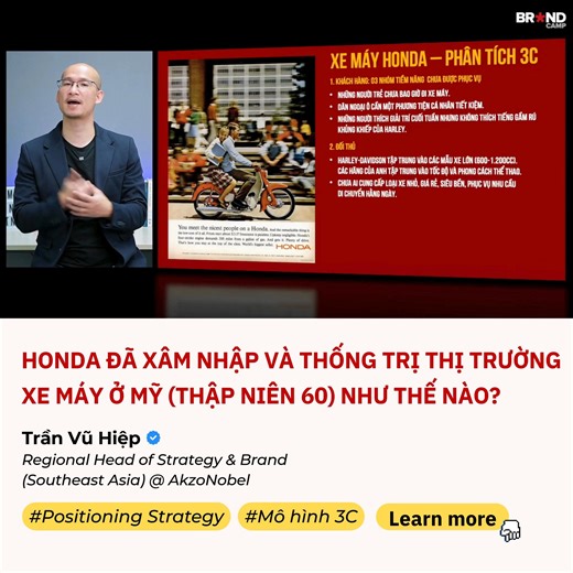 ★ Case-study: Từ hãng xe vô danh, Honda đã làm thế nào để xâm nhập và thống trị thị trường xe máy ở Mỹ? Trước đây, thị trường xe máy ở Mỹ về cơ bản là một sân chơi khá khép kín. Hình ảnh xe máy gắn liền với nhóm có phong cách sống mạnh mẽ, cá tính rõ rệt. Những thương hiệu dẫn đầu như Harley-Davidson đã xây dựng rất thành công hình ảnh này. Ngay cả các thương hiệu đến từ Anh như Triumph hay BSA cũng chỉ thêm chút hương vị thể thao, nhưng hình ảnh xe máy vẫn gắn liền với bụi bặm, dầu mỡ và một lố