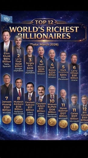 Top 12 Richest People in the World 2026 🤑 | Elon Musk Net Worth?