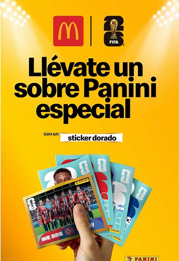 ¡@Panini Chile llegó a McDonald's con una sorpresa solo para coleccionistas! 👀 Pide el Dúo Colección Dorada y llévate una bebida o un McCafé ☕ un sobre Panini Especial x $1.990 😍 ¿Qué contiene el sobre especial? - 1 lámina dorada que encontrarás solo en McDonald's - 1 descuento especial - 4 láminas de jugadores ¿Estás listo para llenar tu pasión mundialista? ¡Corre por el tuyo hoy mismo!🍔⚽️ #mcdonalds #chile #mundial2026 #panini #albummundial