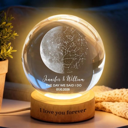 Custom Moon Phase & Star Map by Date Lamp, Personalized Crystal Ball Night Light, Constellation Map, Wedding Anniversary Gift for Couple - Etsy