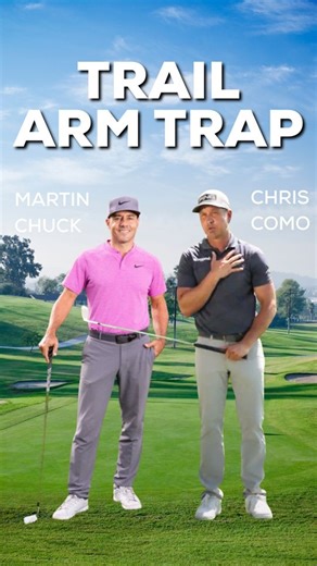 One of the biggest back swing faults golfer make? Getting your trail arm stuck behind you. When that happens, squaring the clubface at impact becomes almost impossible. @martinchuckpga breaks down how to keep your arms from getting stuck. The trick is to make sure your shirt seam turns more than your trail arm. Nail this move and you’ll hit more consistent shots. What swing fault are you working on right now? Drop it in the comments below! #martinchuck #golfinstruction #golfdrills #rangedrills #