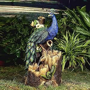 Jeco Peacock Outdoor Fountain in Blue and Brown