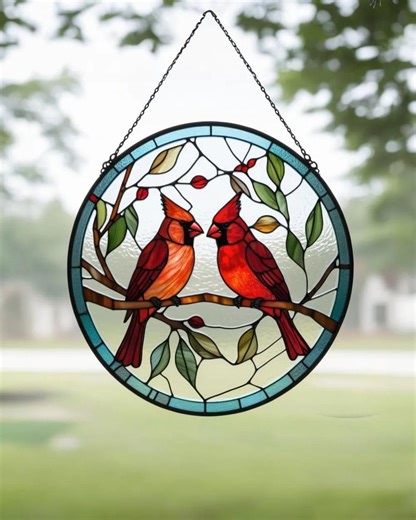 Cardinal Stained Glass Suncatchers for Window Hanging, 7.9 Inch Window Hanging for Cardinal Bird Lover, Home Decor, Christmas 0rnaments - Etsy