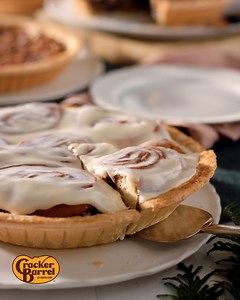 1.5K reactions · 538 shares | Cinnamon rolls, but make them pie. Get a slice of Cinnamon Roll Pie with eggs, bacon & a side starting at just $8.99.* *Prices may vary by location | Cracker Barrel Old Country Store | Facebook