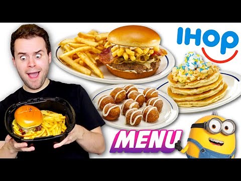 Trying IHOP's New MINION MENU - Gru's Evil Steakburger, Ba-Ba-Banana Pudding Minions Pancakes REVIEW