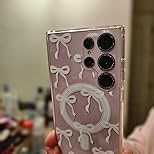 UEEBAI Magnetic for Samsung Galaxy A16 4G/5G Case, Bow Case Compatible with MagSafe, Wireless Slim Clear Ribbon Aesthetic Phone Cover Anti-Yellowing Shockproof Protective Cover for Women Girl - Pink