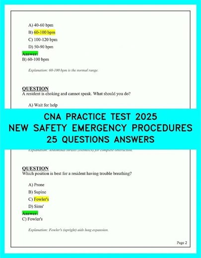 CNA Practice Test 2026 Safety and Emergency Procedures 25 Questions with Answers