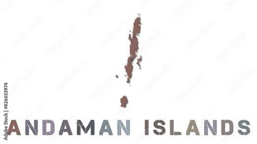 Andaman Islands map with paper regions. Animated island map growing from regions and title letters falling down. Artistic 4k animation.