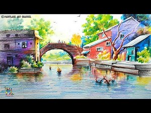 How to draw a Very Easy and Simple Colorful Landscape | Pencil Shading