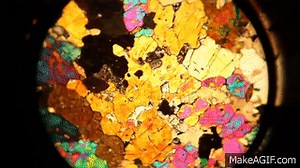 A thin section viewed through a petrographic microscope with stage rotation on Make a GIF
