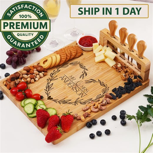 Bamboo Cheese | Cutting Board & Set | Handmade Charcuterie Serving Board, Personalized Engraved Wooden Tray - Etsy