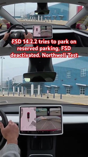 FSD 14.2.2 try to park on reserved parking, FSD deactivated. Northwell Test #teslafsd #fsdbeta #fsd