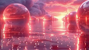 Serenade of Silver Spheres: Mesmerizing Dance of Shimmering Orbs on Waters Surface