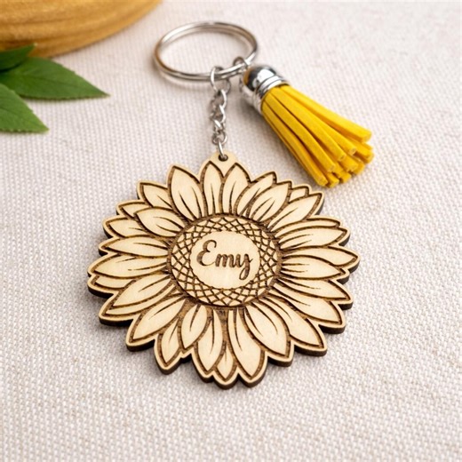 Personalized Wooden Sunflower Keychain – Engraved Name – Handcrafted Symbolic Gift - Etsy