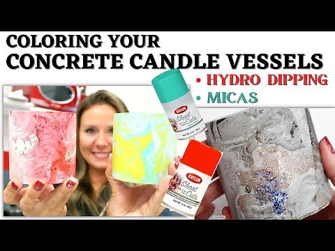 DIY Coloring Concrete Candle Vessels / Making Concrete Candles with Mica & Hydro Dipping